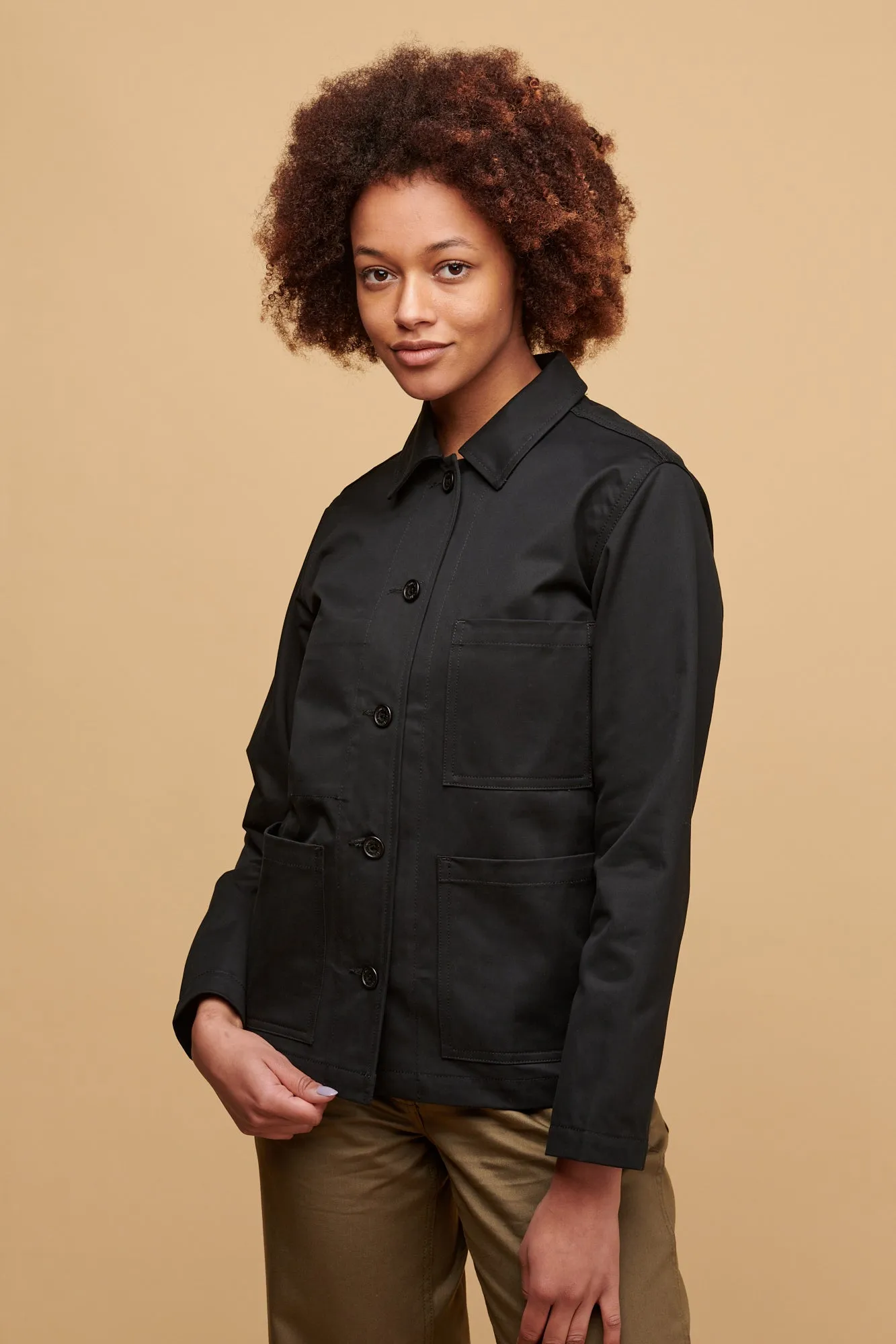 Women's Chore Jacket - Black Hypoallergenic Padding Double layer fabric