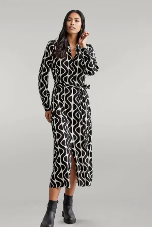 Monochrome Geo Print Midi Dress summer breeze