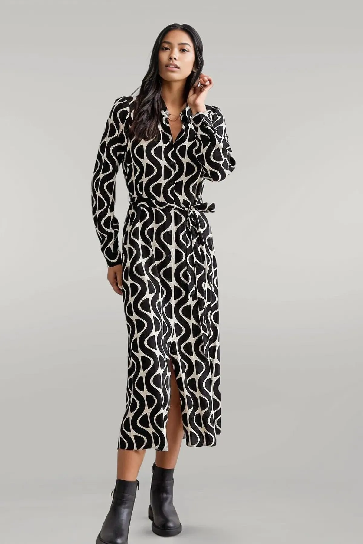 Monochrome Geo Print Midi Dress summer breeze