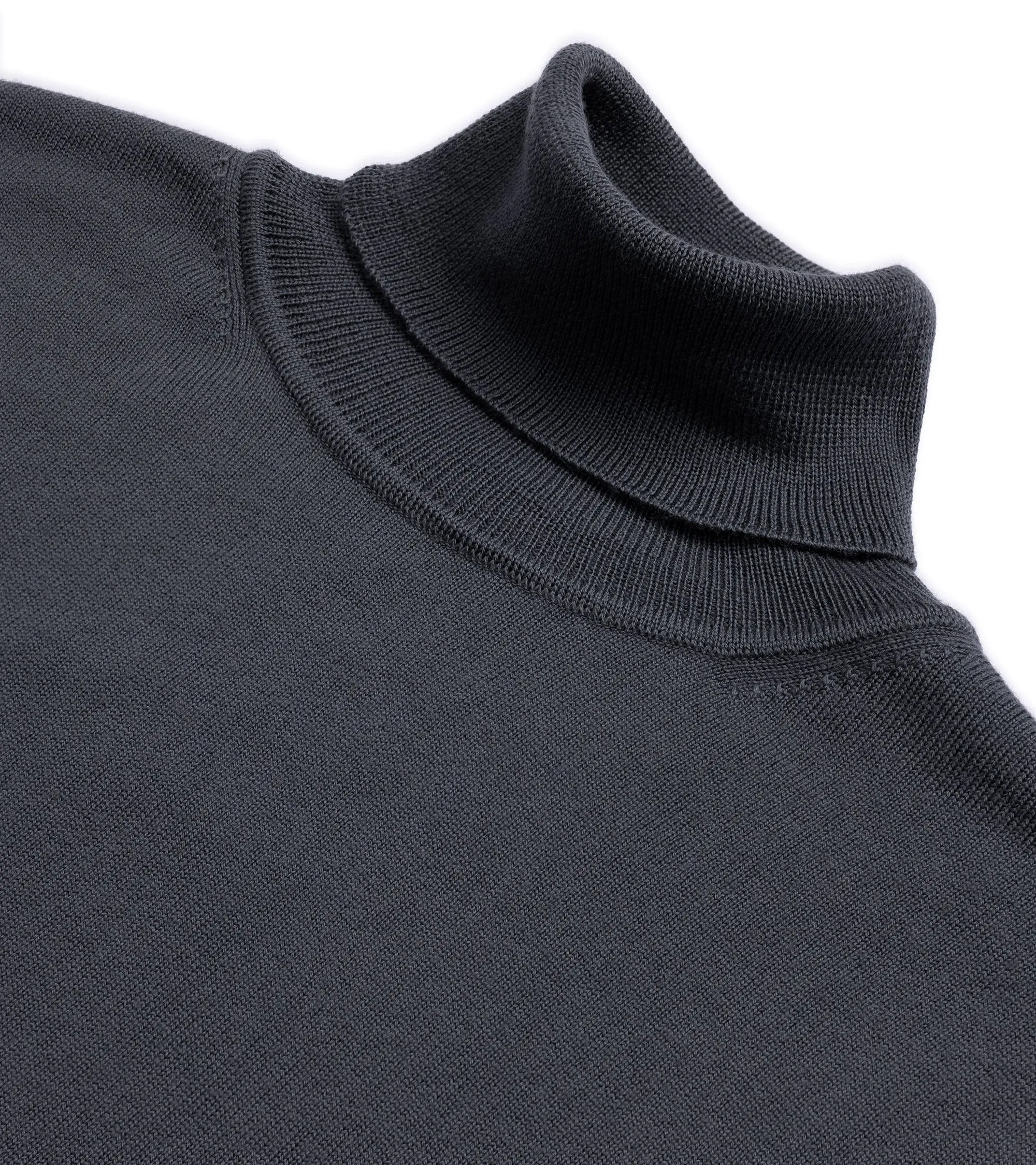 Mooncastle Lightweight Merino Roll Neck Sweater: Charcoal Reinforced Edges