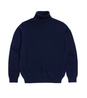 Mooncastle Lightweight Merino Roll Neck Sweater: Navy 4Way Stretch