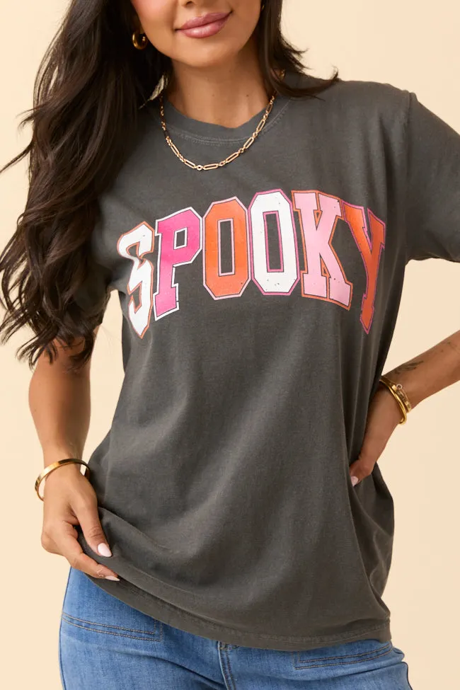 Multi Color Spooky Block Dark Grey Graphic Tee SALE Trendy Look Minimal Comfort Style