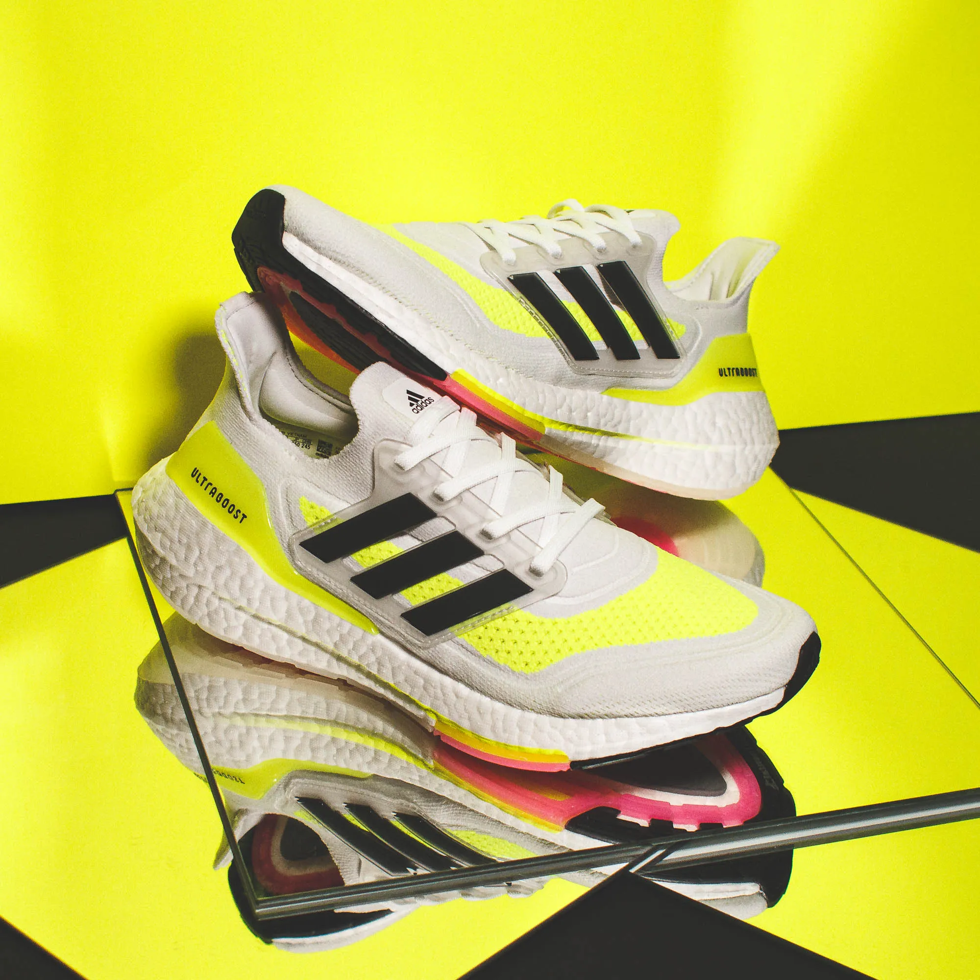 Adidas Running Women Ultraboost 21 White Black Yellow FY0401 Daily Routine Anti Slip Outsole