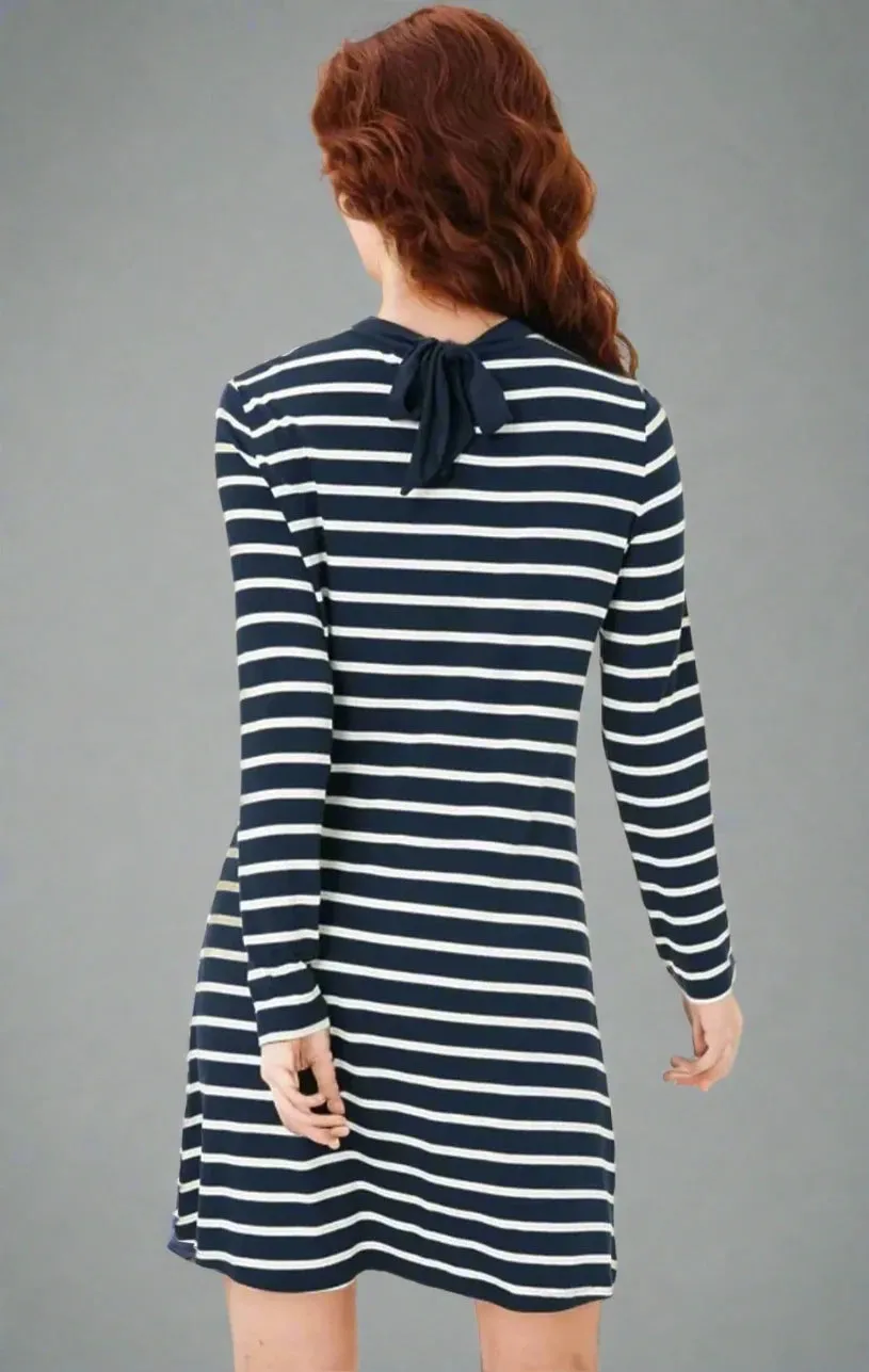 Nautical Striped Jersey Dress Smart Waist Design