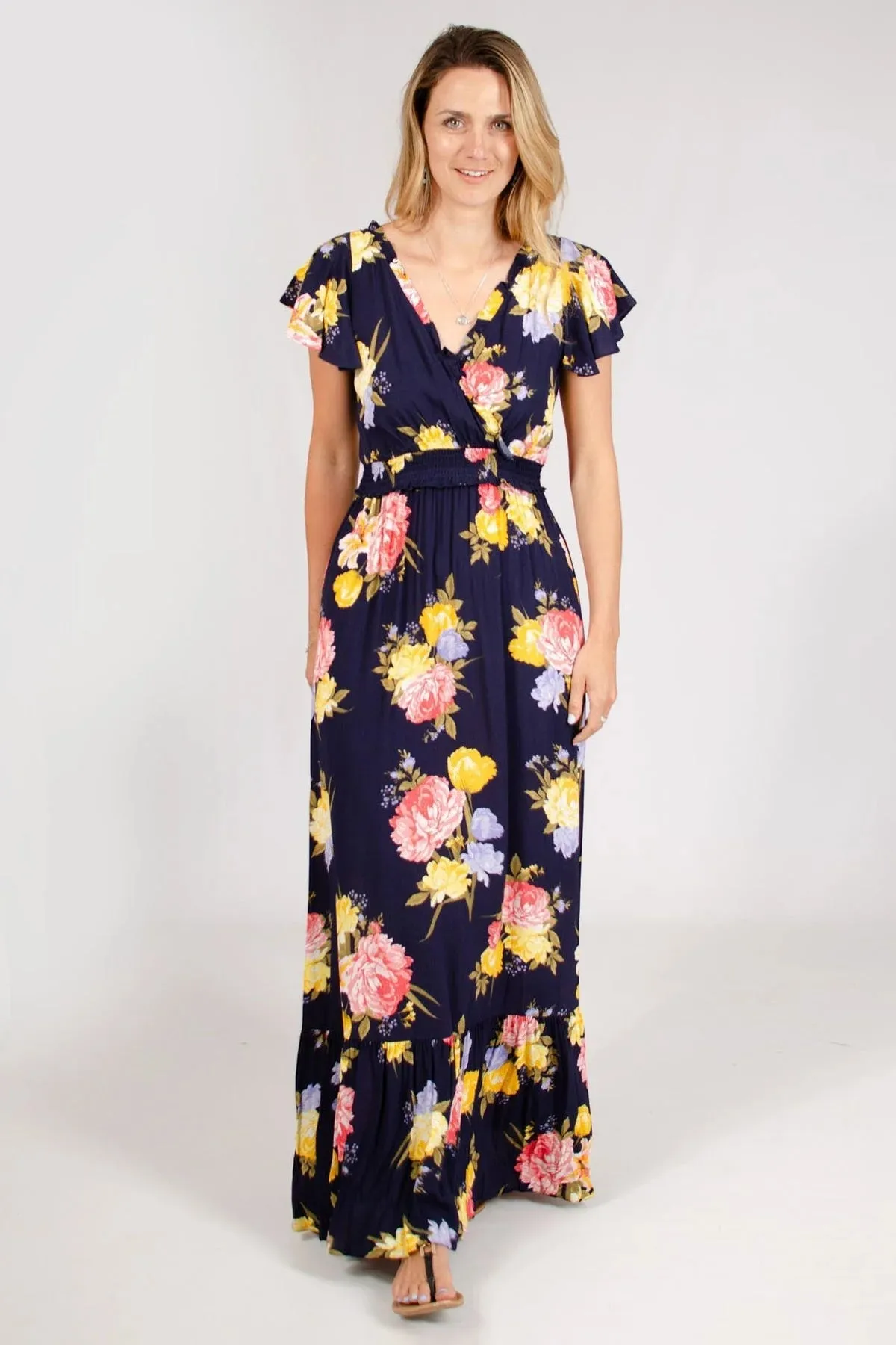 Navy Mix Floral Maxi Dress Sustainable-Lining