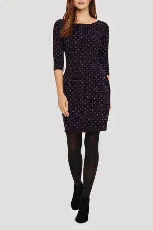 Airy Fit Navy Stud Embellished Jersey Fine Knit Midi Dress