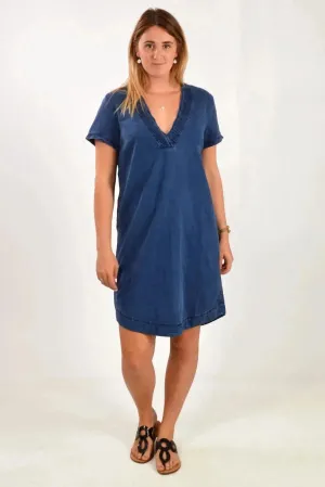 Navy V Neck Tunic Dress Color Glow