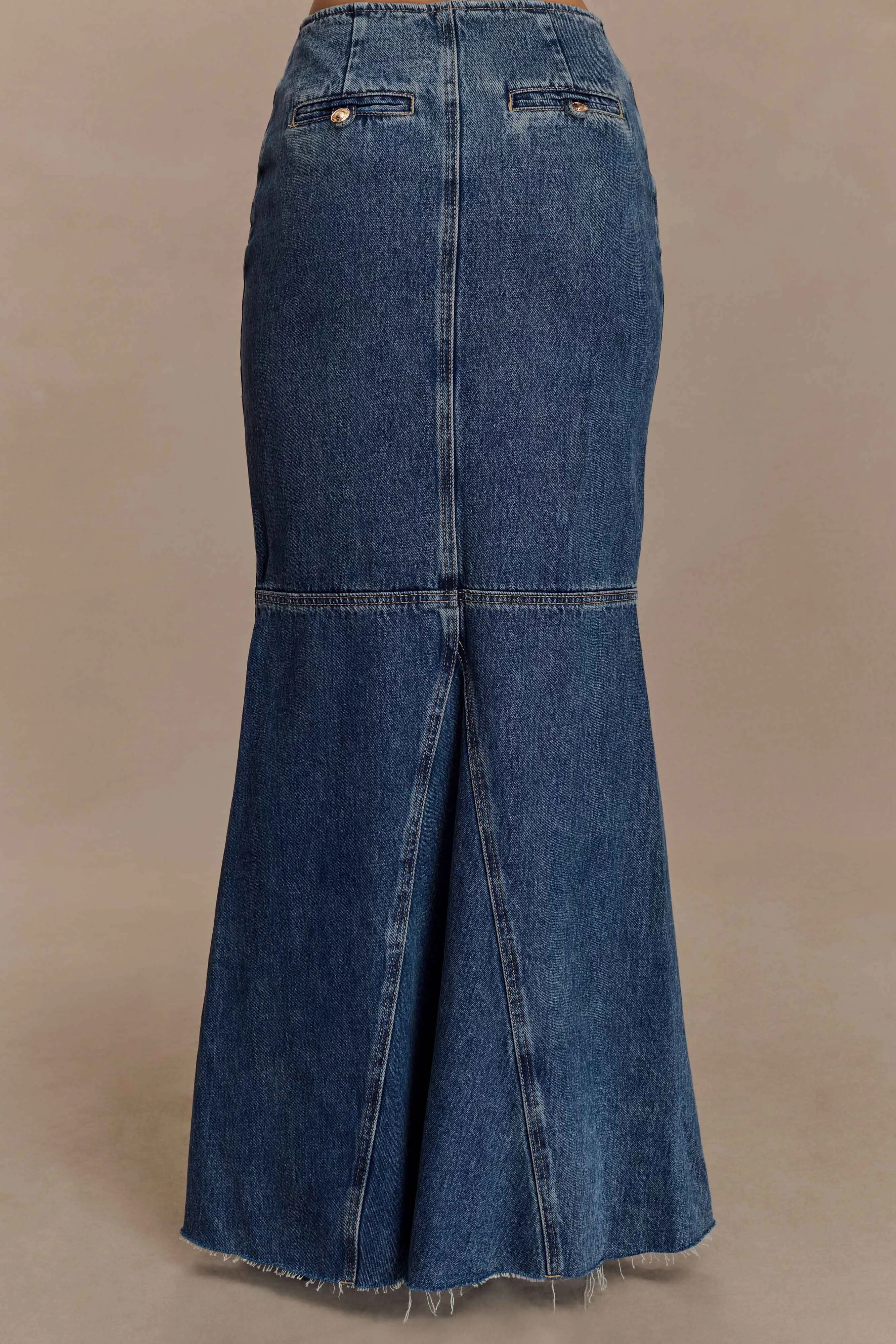 Loretta Denim Maxi Skirt - Washed Dark Blue Relaxed Fit