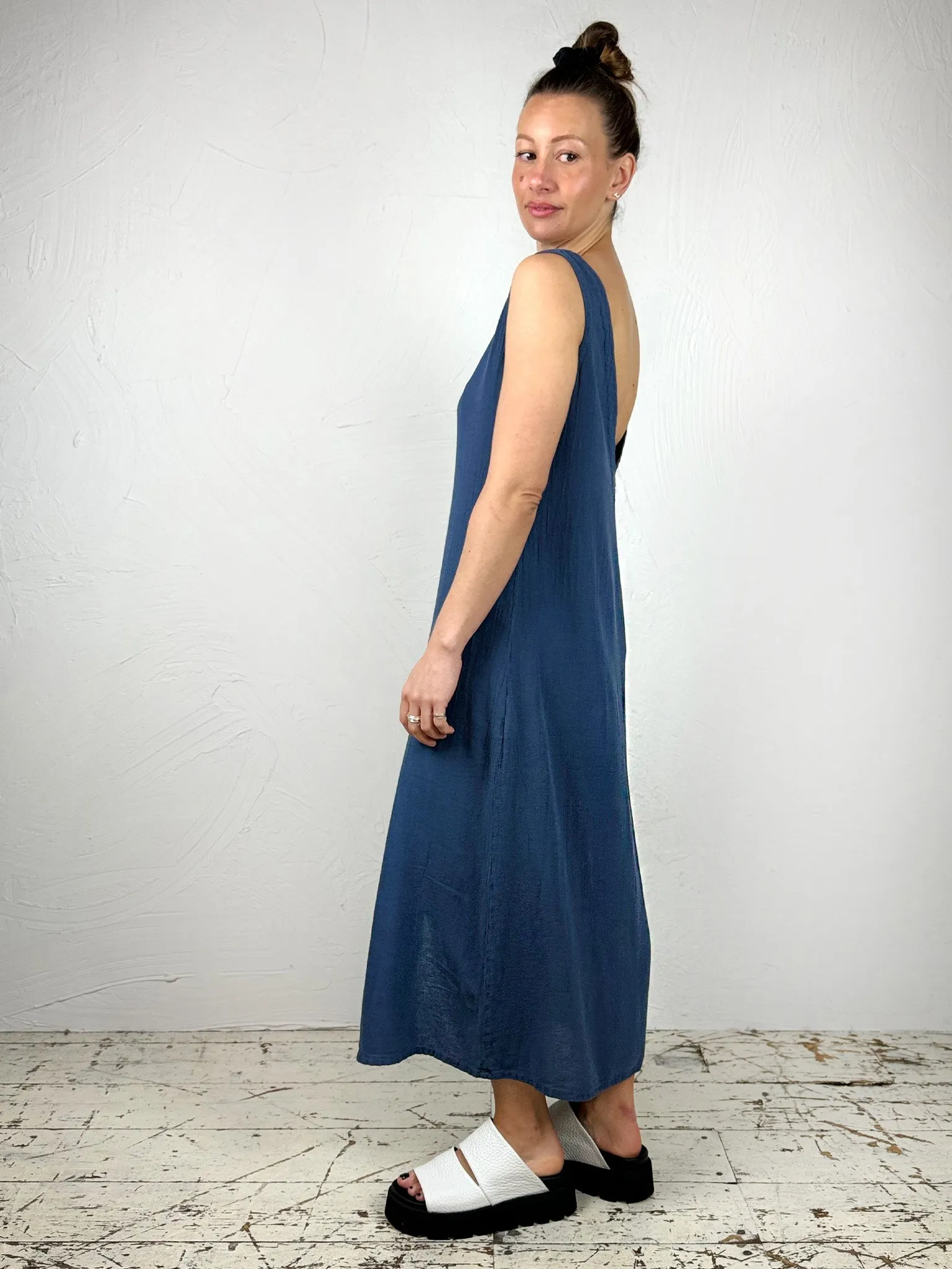 Neptune Blue Cotton Bruna Dress Modern Staple Relaxed Waistband