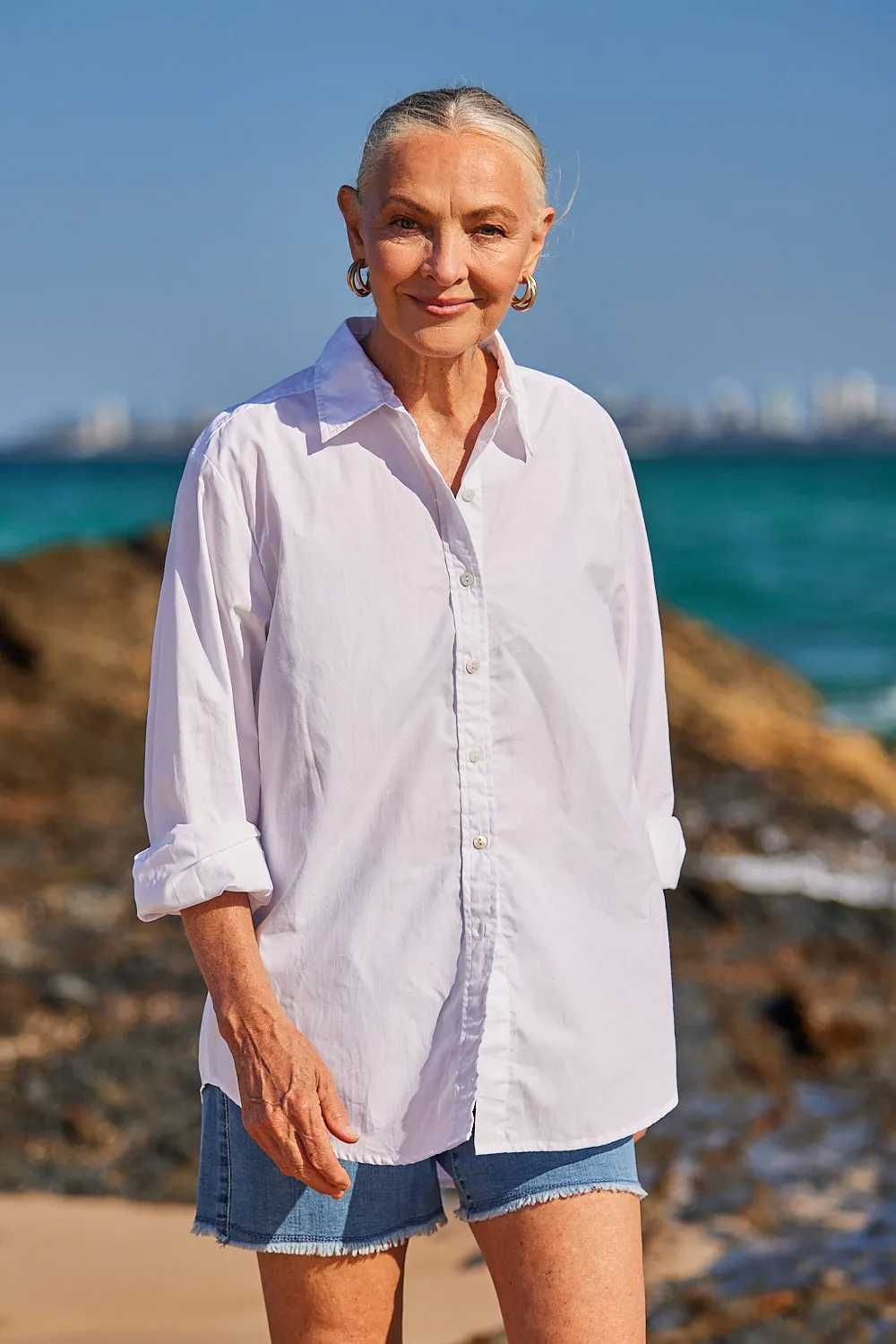 Light Casual Wear UltraSoftBrushedInterior Sam Cotton Poplin Shirt in White