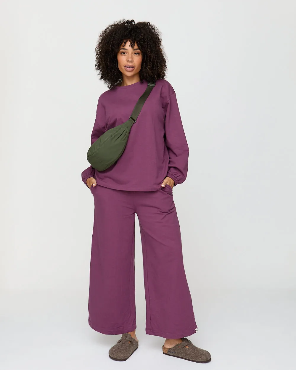 Bold Waistband Noor Purple Wide Leg Trousers