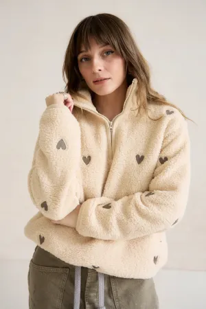 Evening Stroll O&F Oat Heart Embroidered Borg Fleece