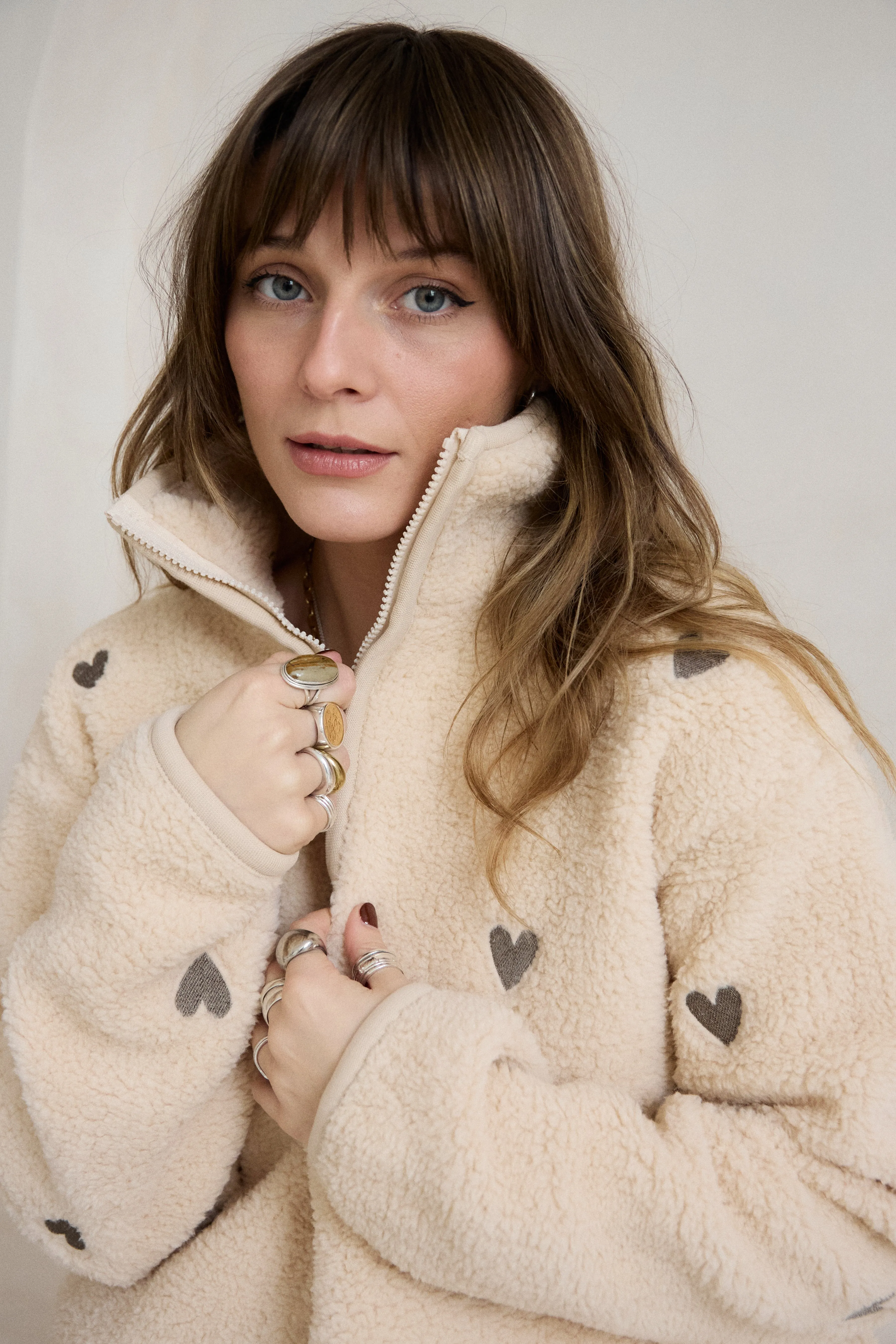 O&F Oat Heart Embroidered Borg Fleece Style Moment