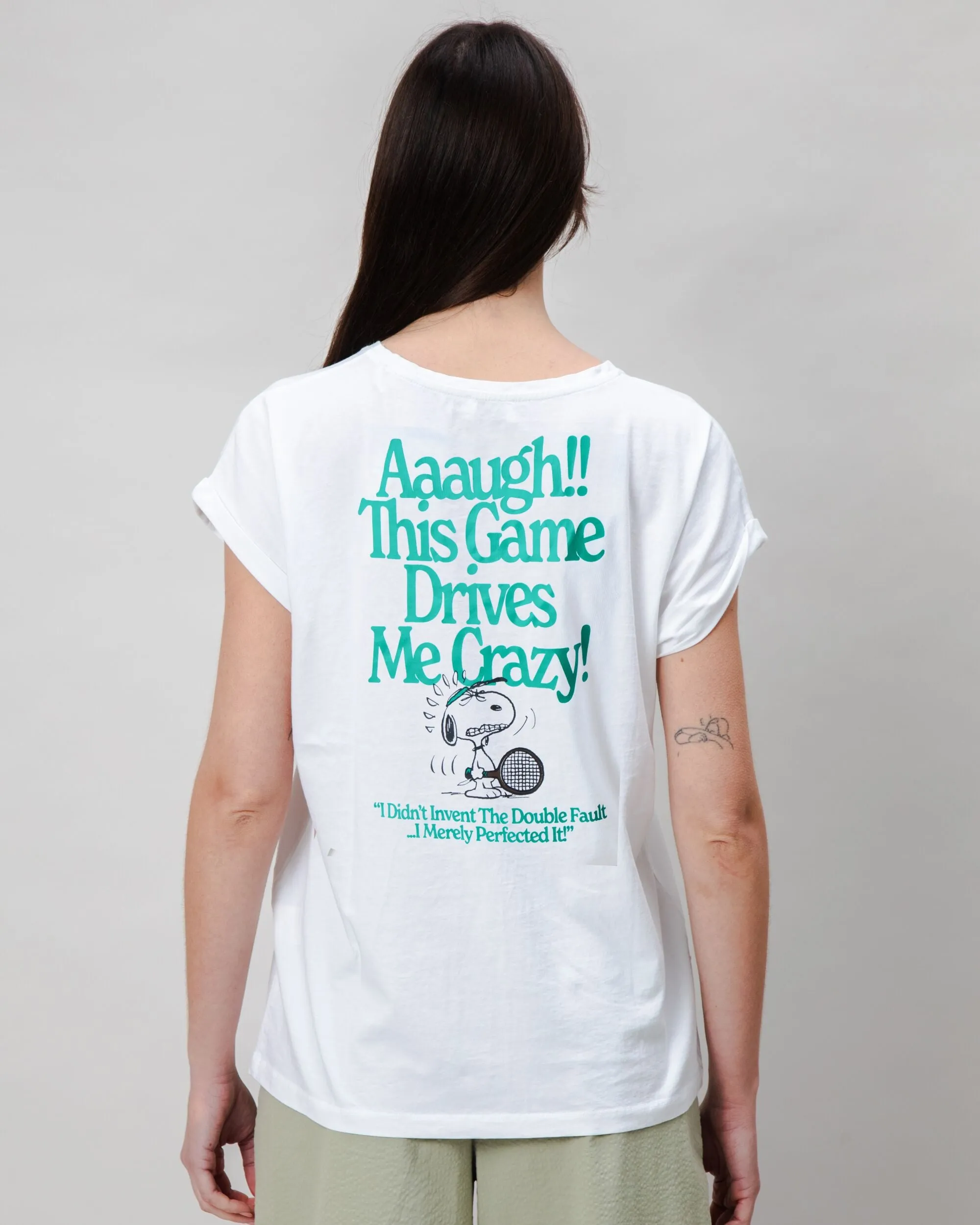 Peanuts Tennis Double Fault Snoopy Scoop Tee White Yarn Dyed Stripes