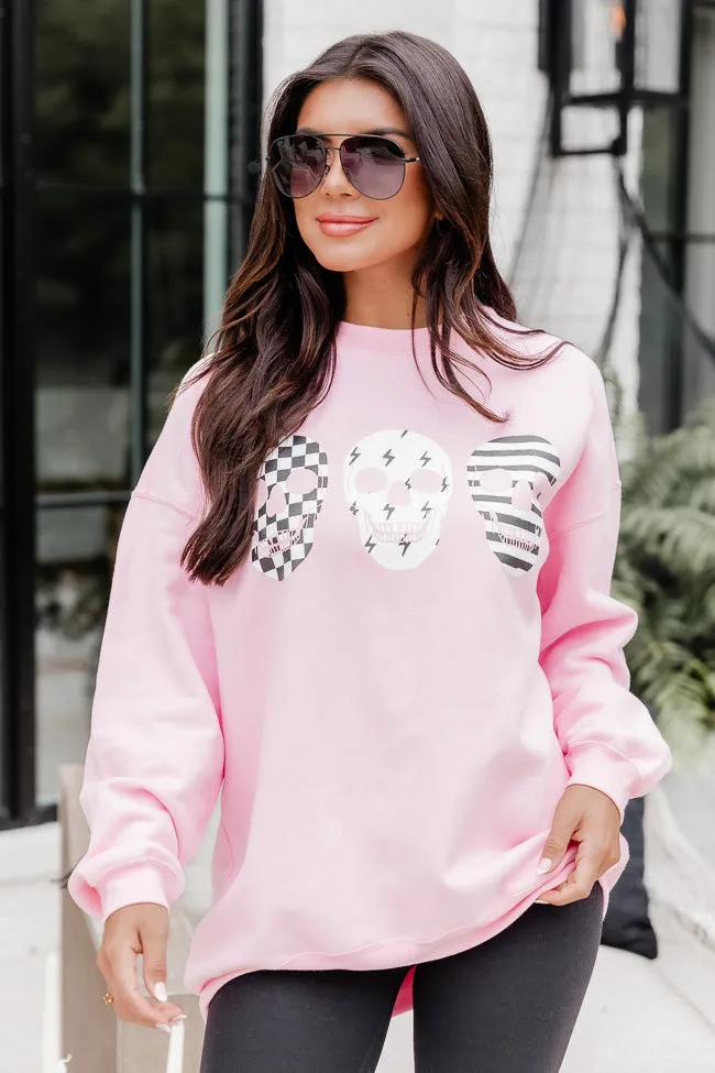 Skulls Trio Pink Graphic Sweatshirt SALE Active Outfit Functional Side Gussets