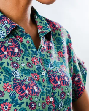 Asis Percales Tigris Batwing Blouse Light Green Seasonal Layering Cozy Comfort