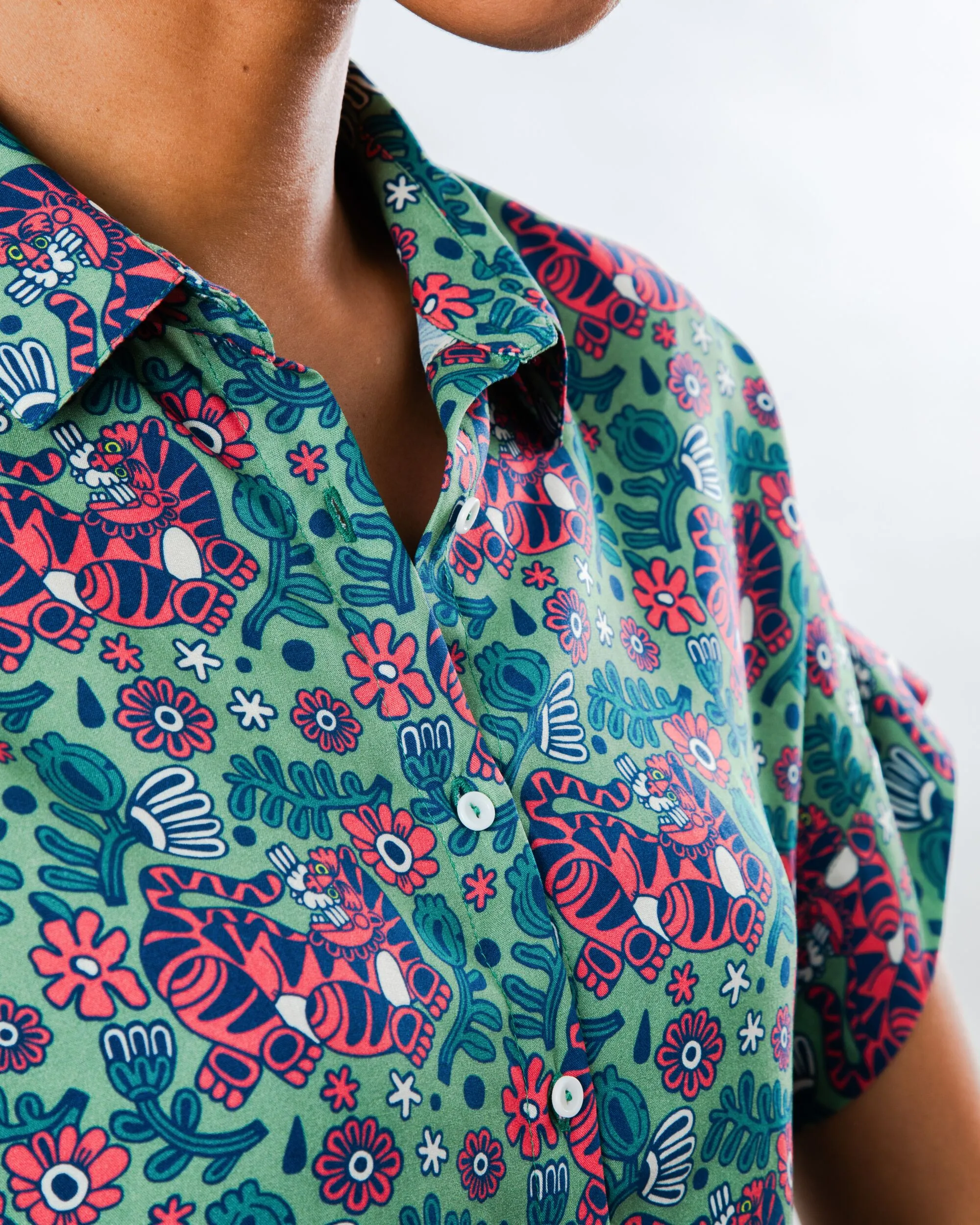 Asis Percales Tigris Batwing Blouse Light Green Seasonal Layering Cozy Comfort