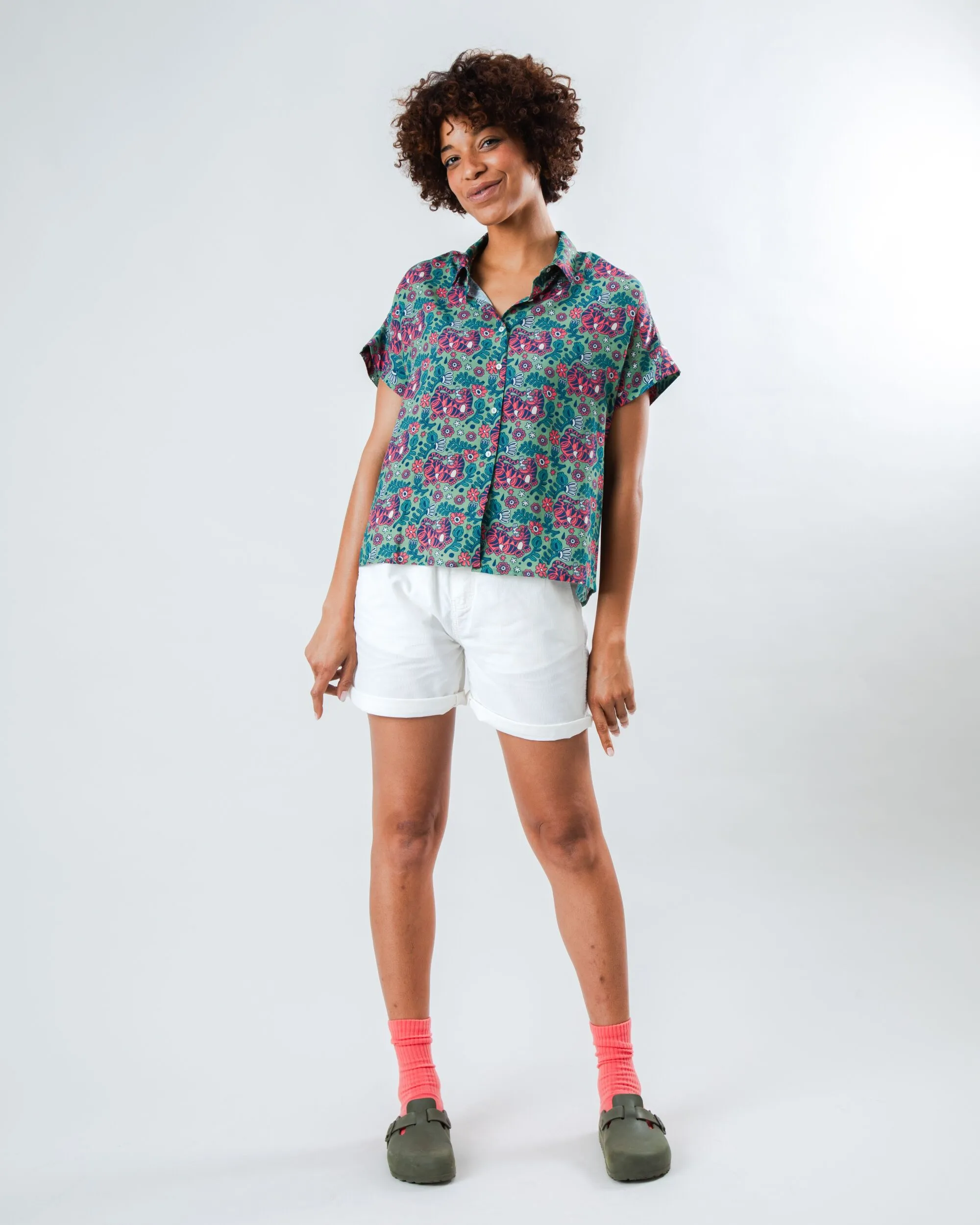 Asis Percales Tigris Batwing Blouse Light Green Comfy Look Wear