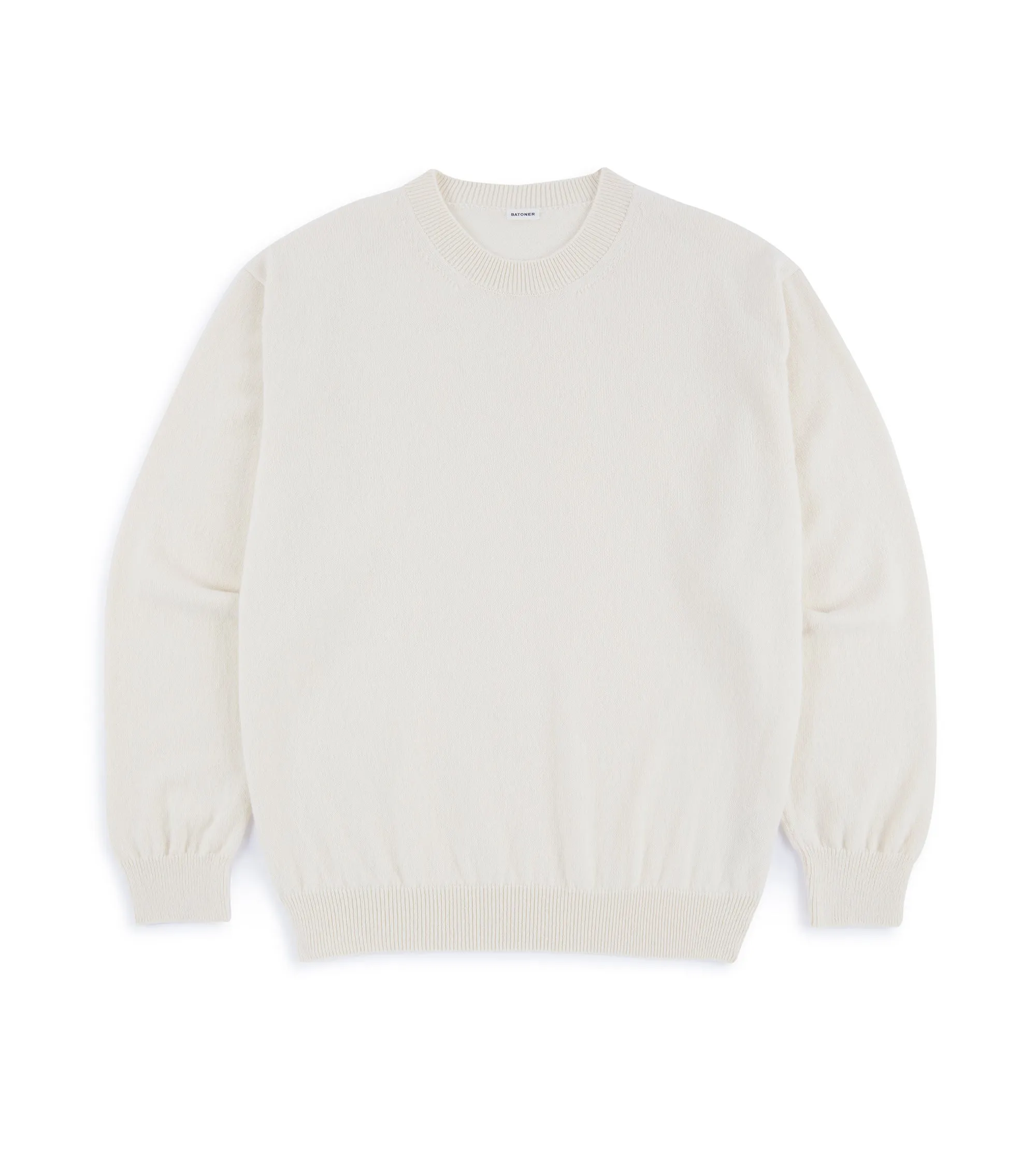 Relaxed Wear Batoner Reverse Cashmere Crew Neck Sweater: White