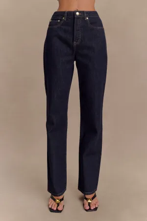 Janine High Waisted Straight Leg Jeans - Washed Indigo Blue Everyday Fashion Lover Timeless Feel