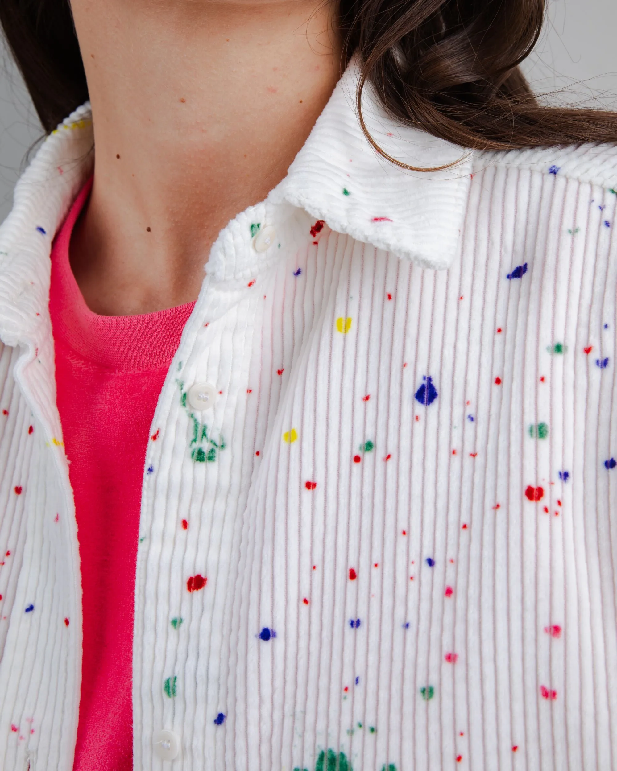 Comfy Vibes Adjustable Hem Splash Paint Corduroy Long Overshirt