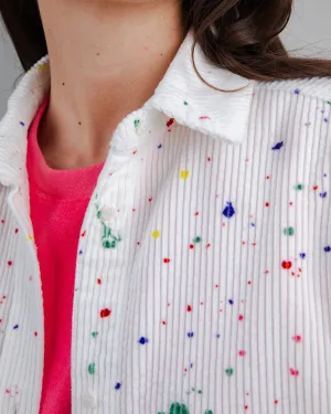 Comfy Vibes Adjustable Hem Splash Paint Corduroy Long Overshirt