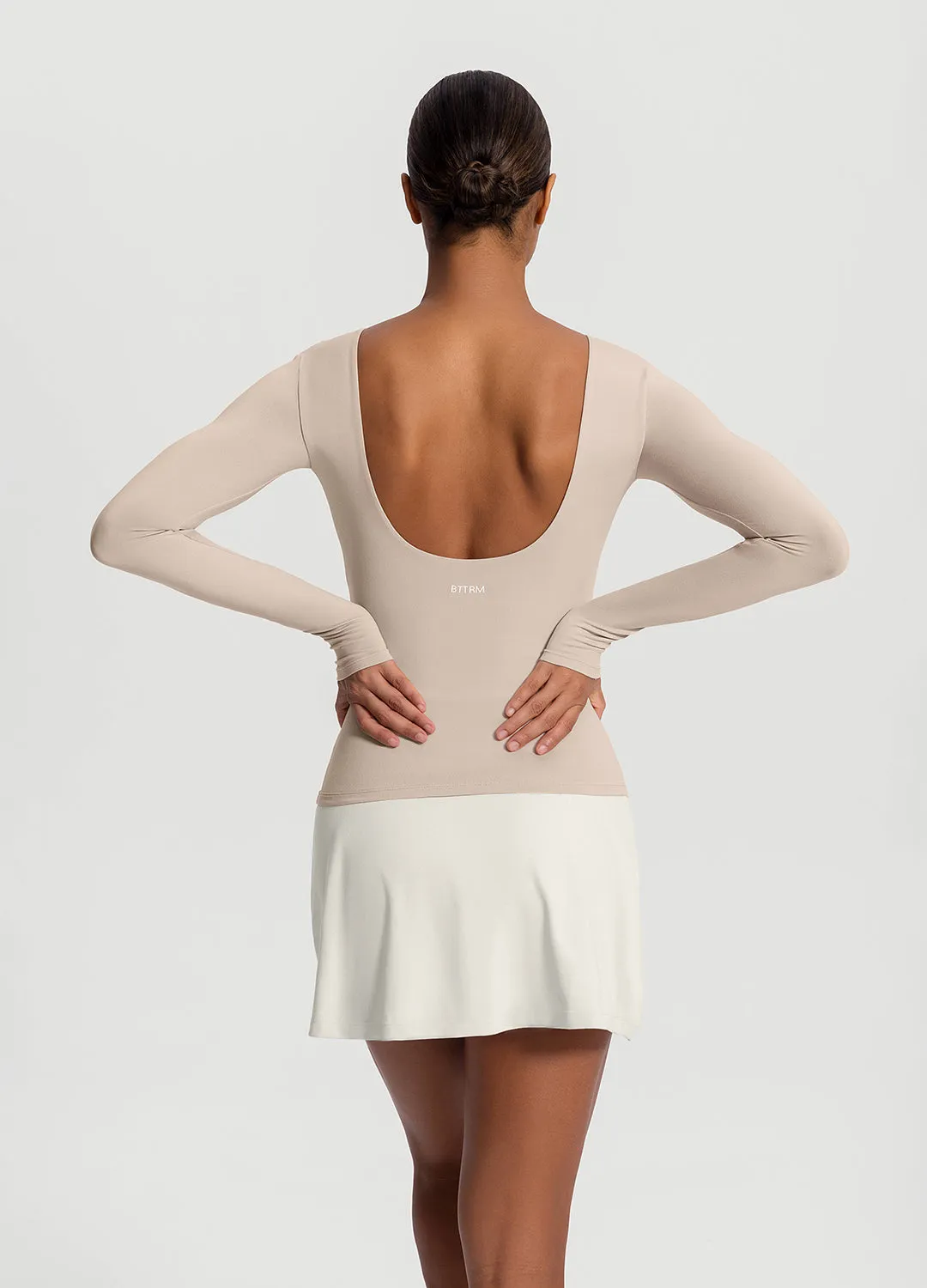 LayeredHemDetails Open-Back Long Sleeve Top