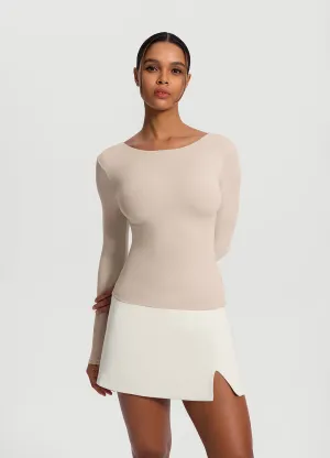 elastic waistband Weekend Wardrobe Open-Back Long Sleeve Top