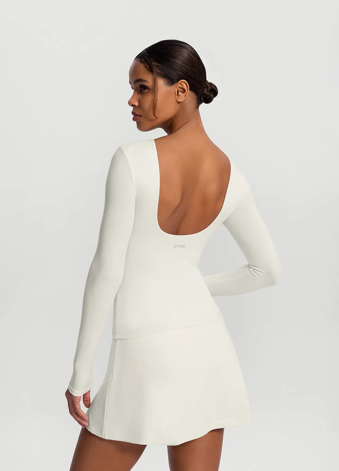 WrinkleFreeFabric Versatile and Stylish Open-Back Long Sleeve Top