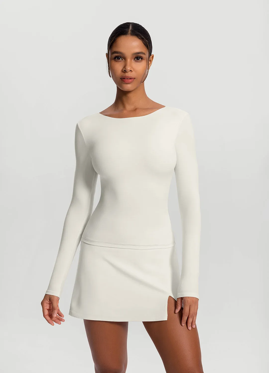 Open-Back Long Sleeve Top Simple Wear