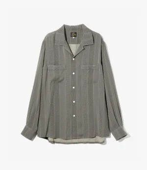 Heathered Texture Open Collar Shirt ?C Grey Foulard Stripe Jacquard