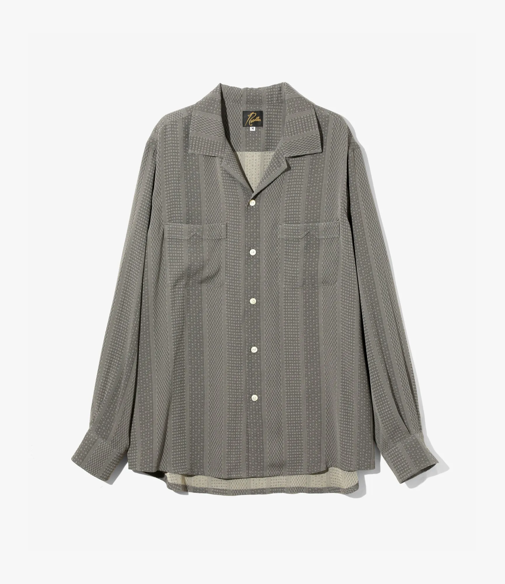 Heathered Texture Open Collar Shirt ?C Grey Foulard Stripe Jacquard