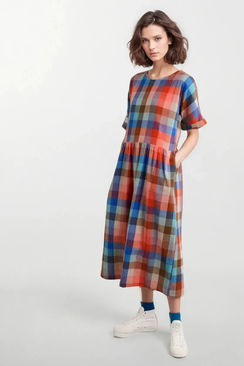 Organic Cotton Check Dress Linen Love Feminine Design