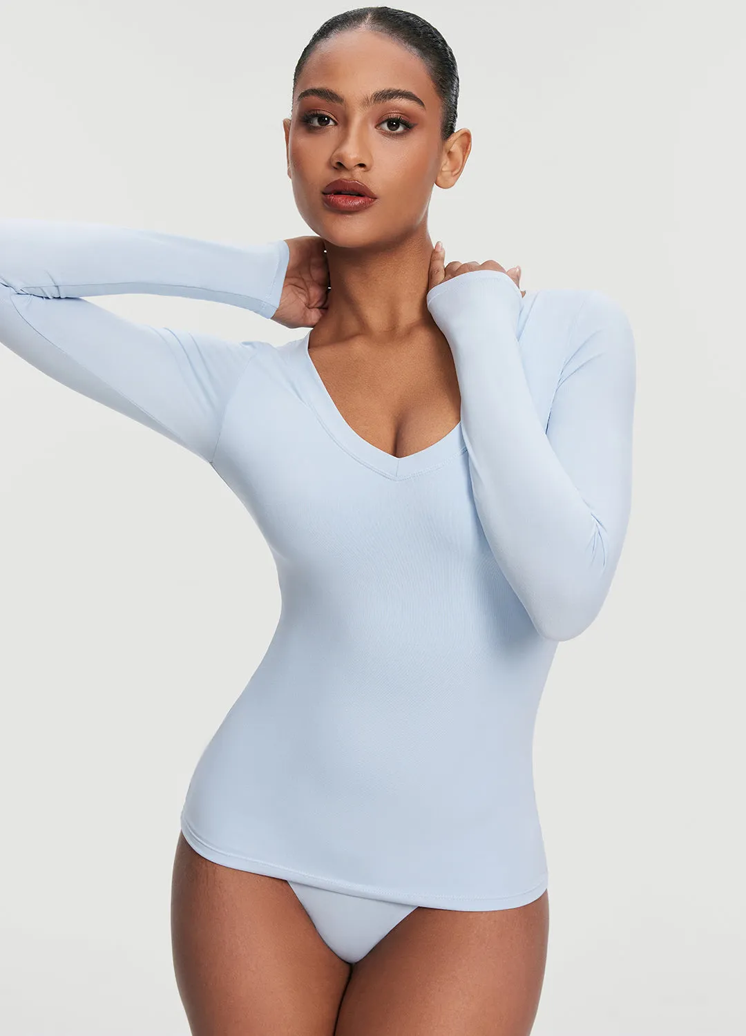 V-Neck Long Sleeve Top Comfy Pieces Quick Slip