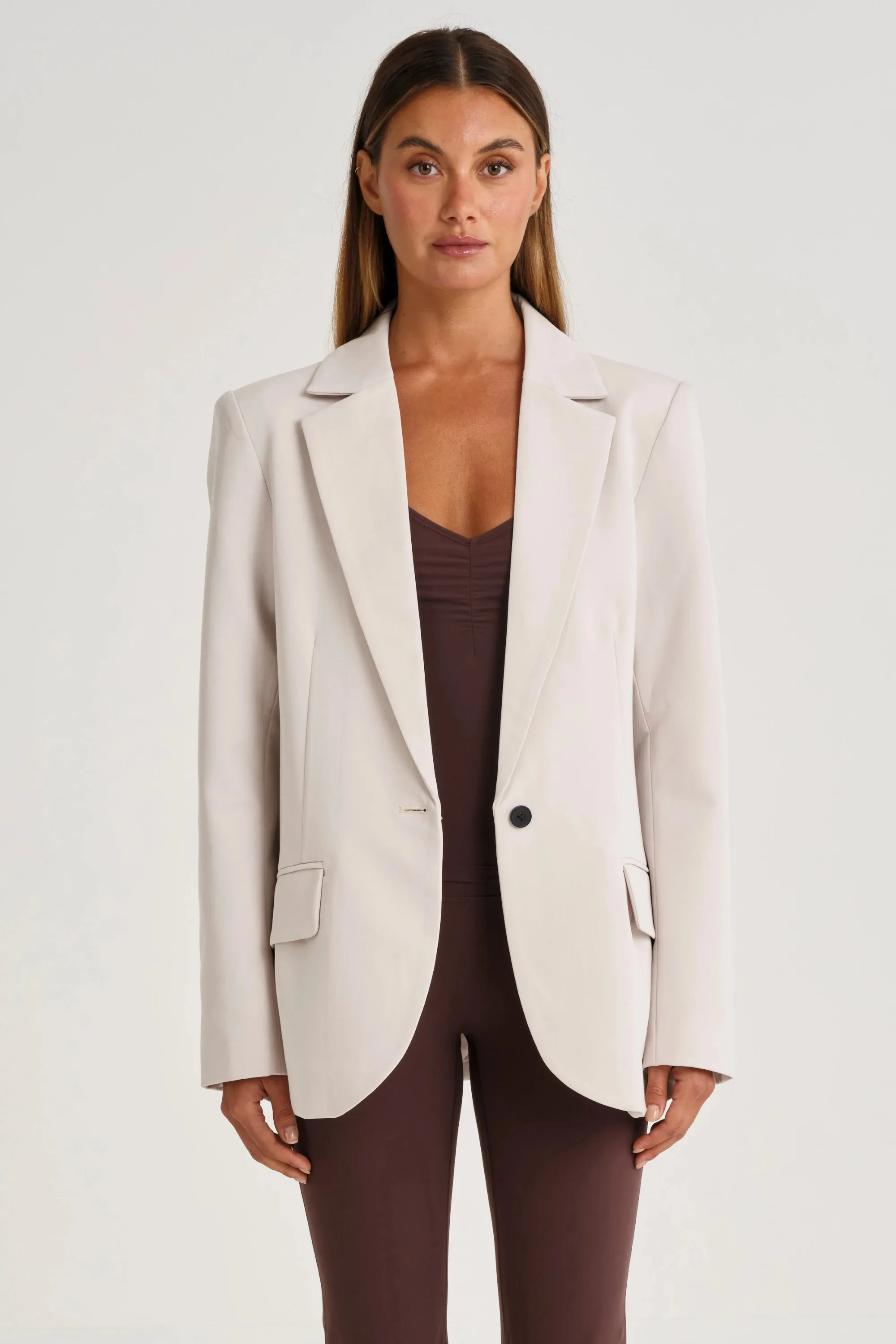 Crisp Detail Layered Ventilation Panels Oversized Boyfriend Blazer