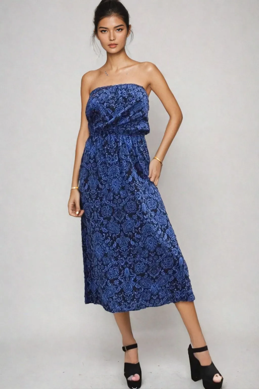 Paisley Bandeau Ruched Dress Calm Silhouette Lace Soft