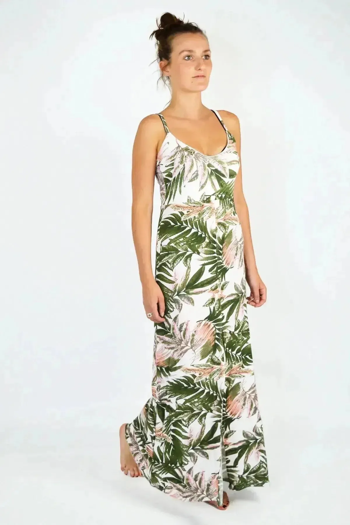 Palm Print Jersey Maxi Dress Trendy Fit Look Light And Airy