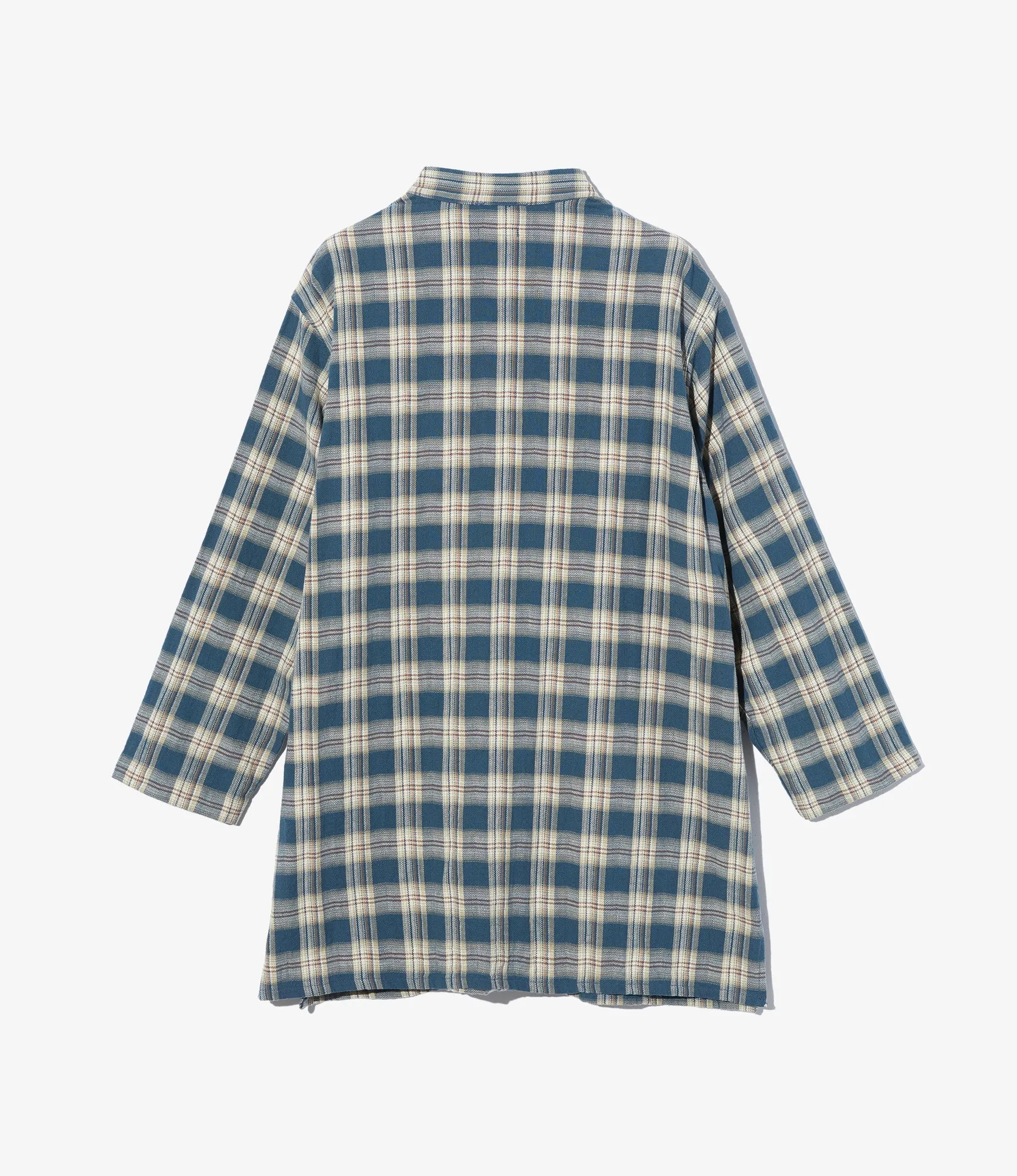 Long Dayton Shirt ?C Navy Plaid Jacquard Cotton EcoFriendly Dye Anti Pilling Surface