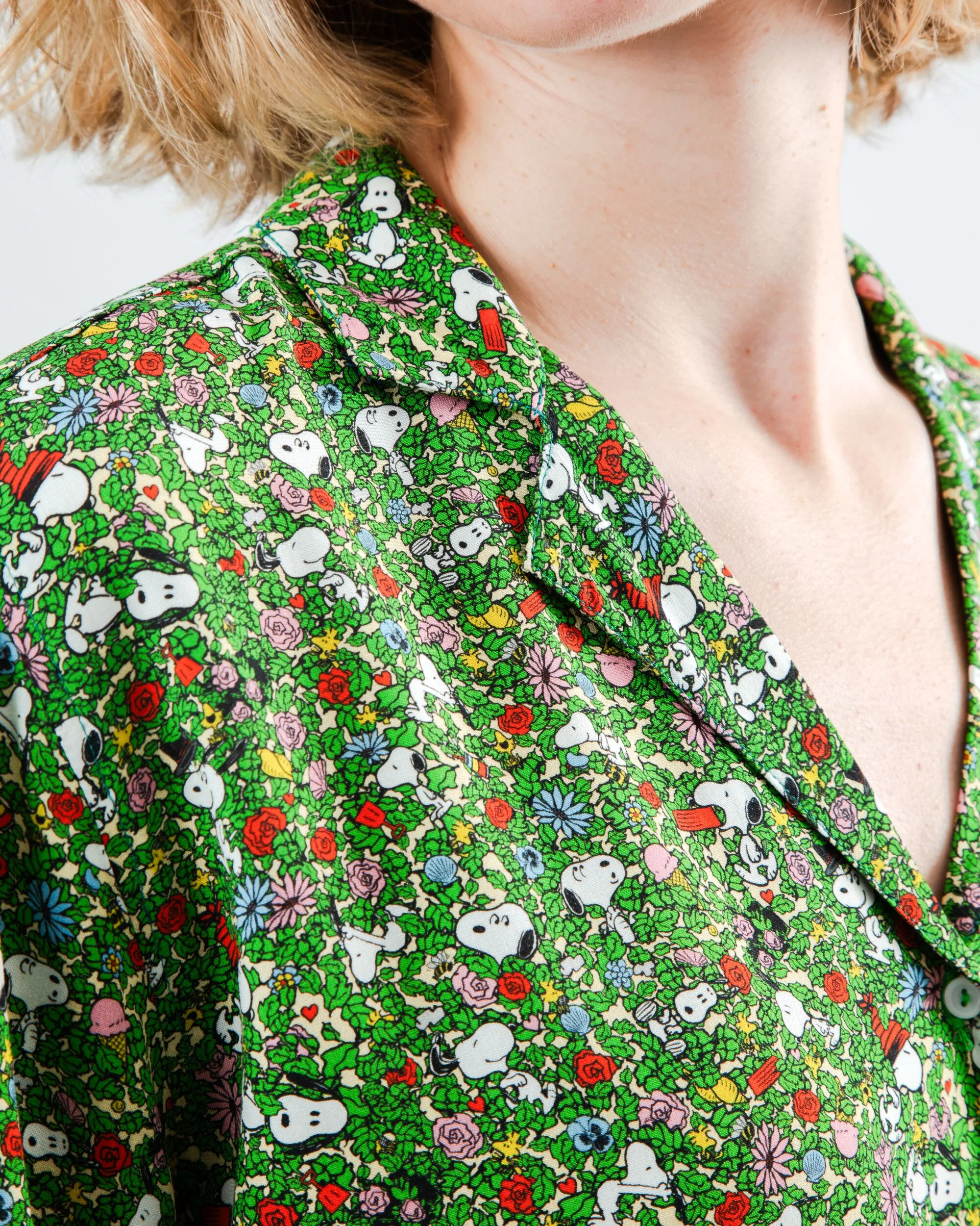 Peanuts Flower Garden Aloha Blouse Green Casual Vibe Wear Adult sophistication