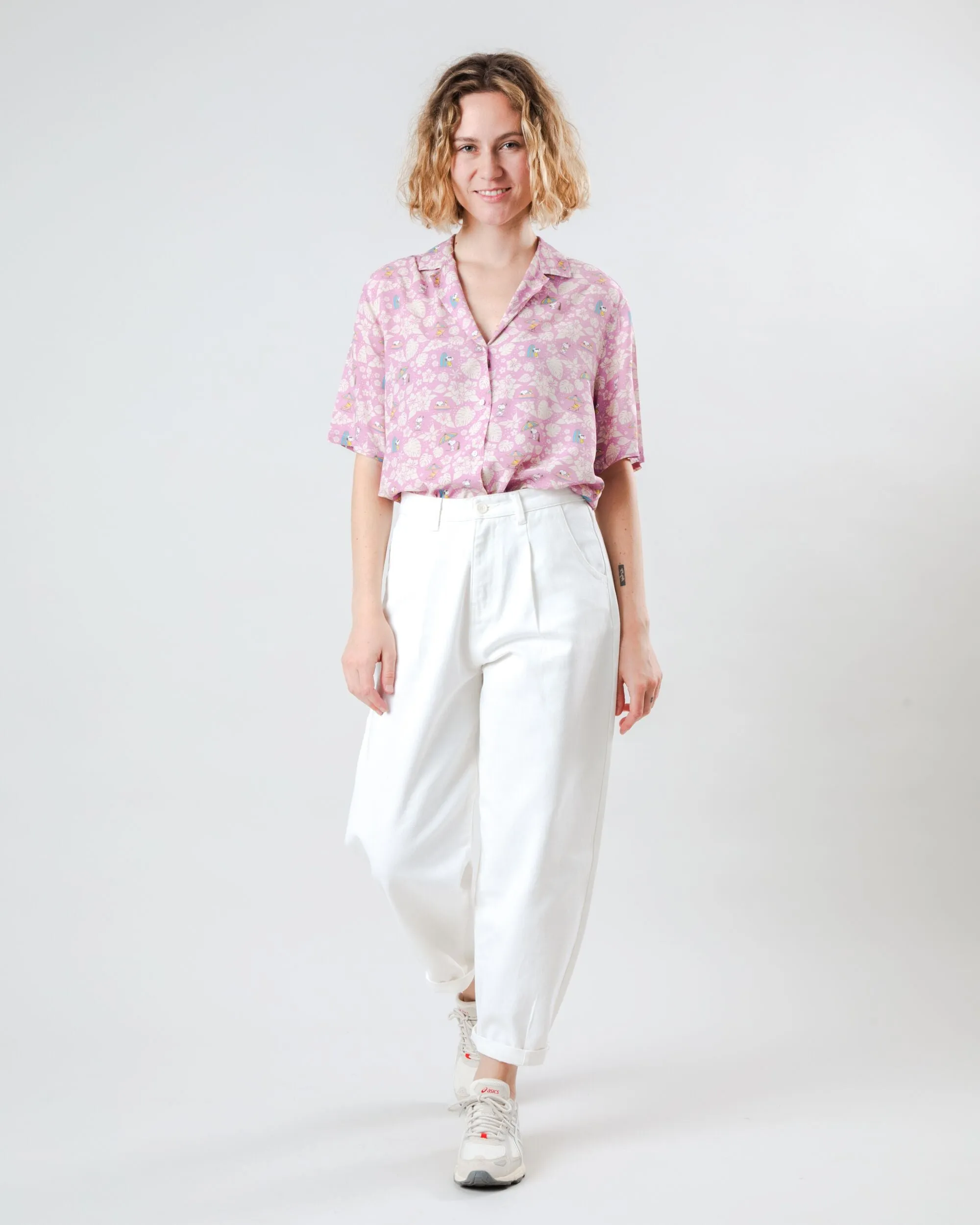 Peanuts Tropical Aloha Blouse Pink Chic Vibe Layering Options