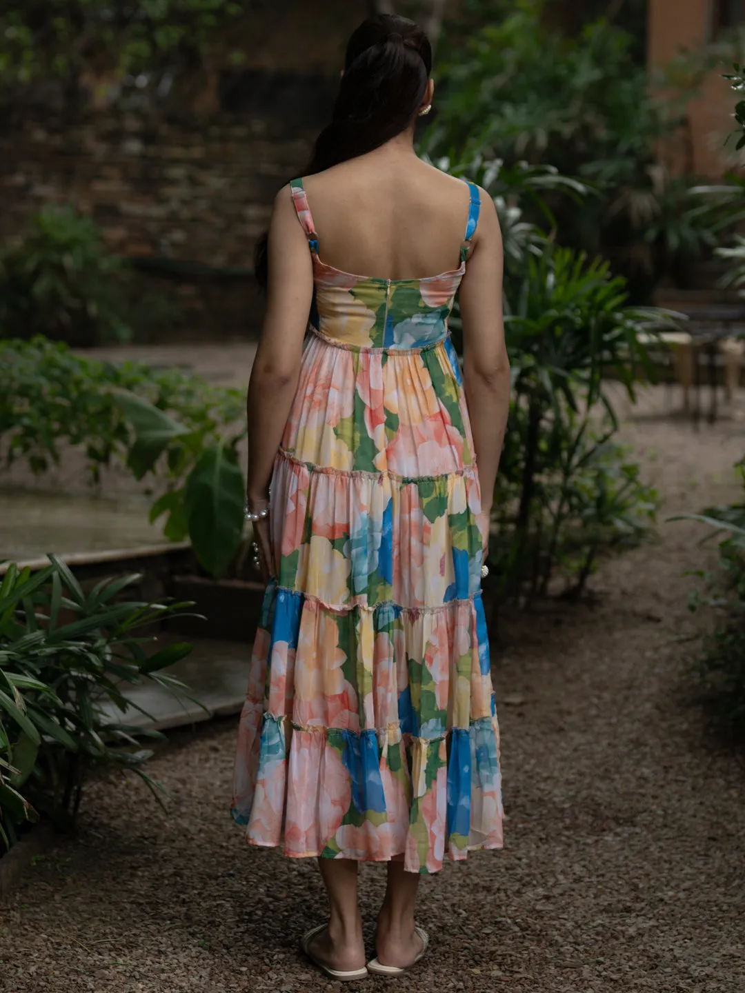 Women's Georgette Printed Tier Dress Layer Safe Elegant Piece