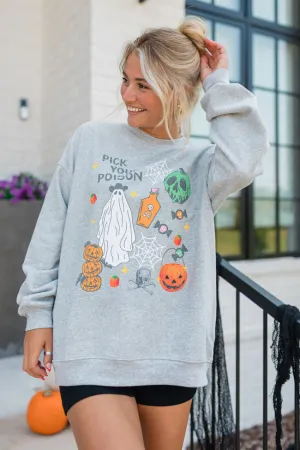Pick Your Poison Light Grey Graphic Sweatshirt SALE Urban Look Soft and Lightweight