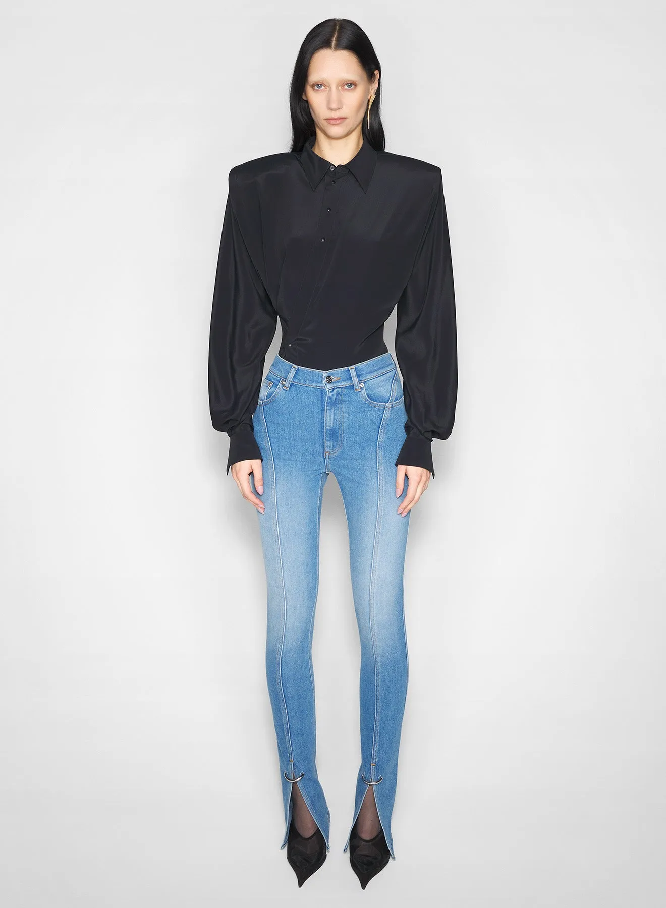 Chic Comfort Chilly Layering pierced blue denim skinny jeans