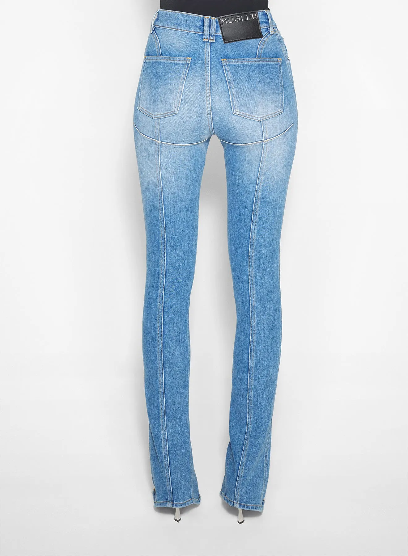 FlexibleKnees pierced blue denim skinny jeans