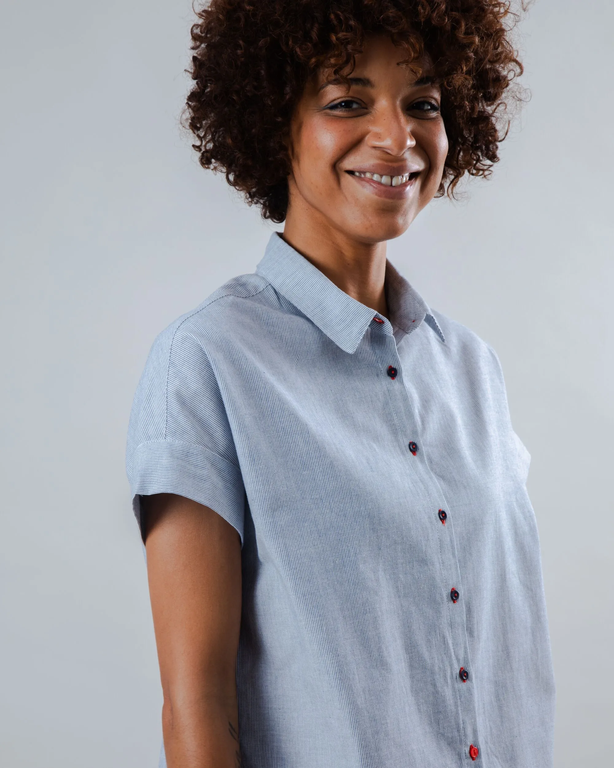 Layerable Look Pinstripes Batwing Sleeve Blouse Blue