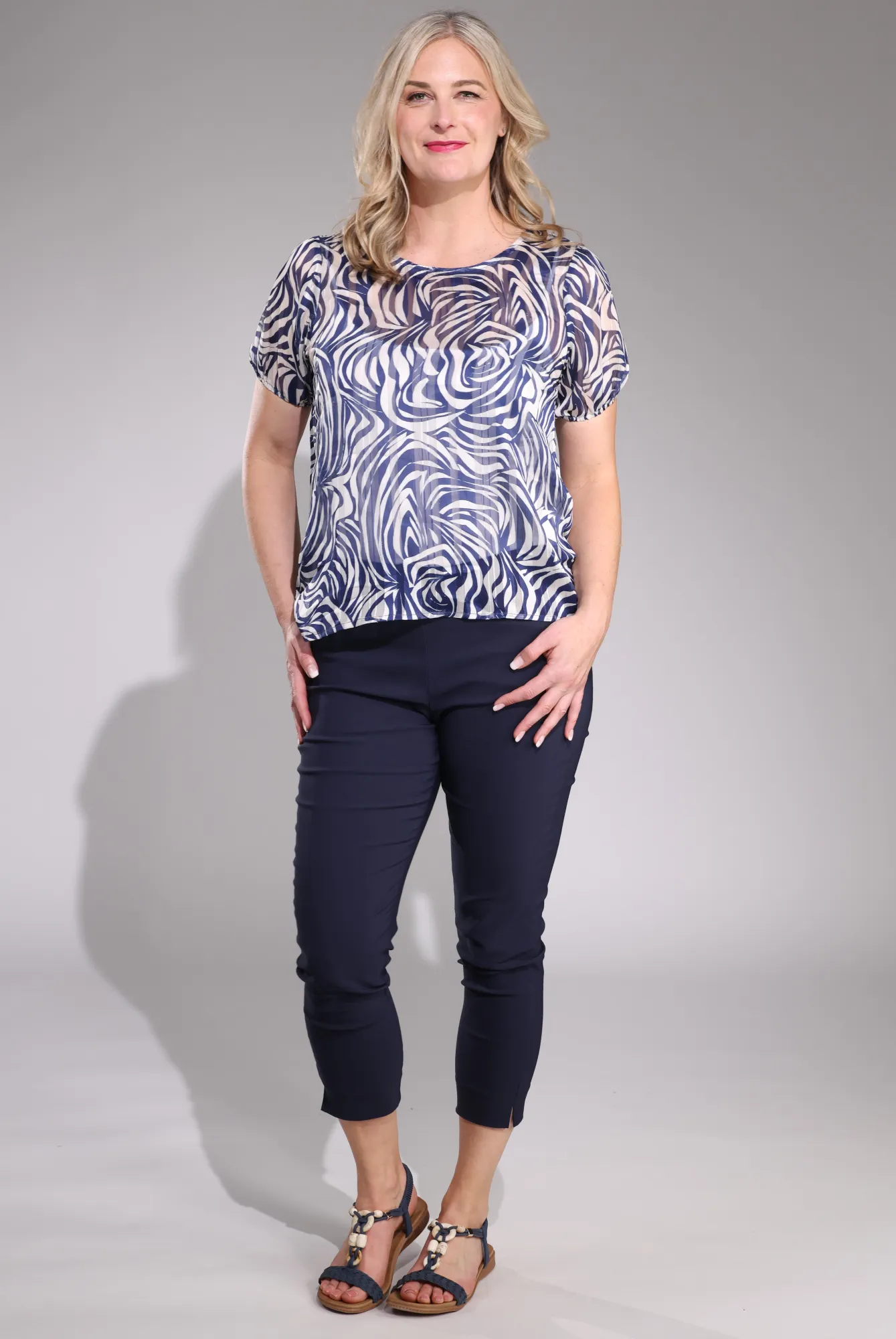 RecyclablePackaging Gusseted Crotch Platinum Bengaline Capri Pants | NAVY | 6305C1