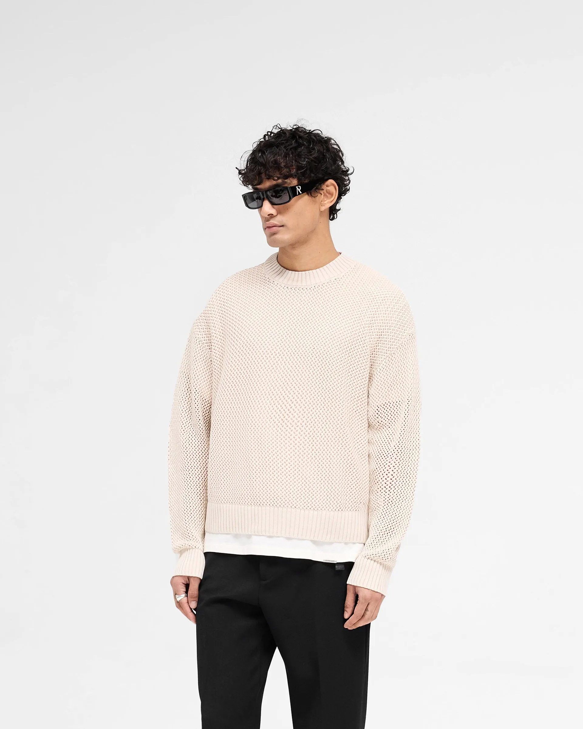 Open Gauge Knit Sweater - Off White FrictionReducing Lining Everyday Fashion