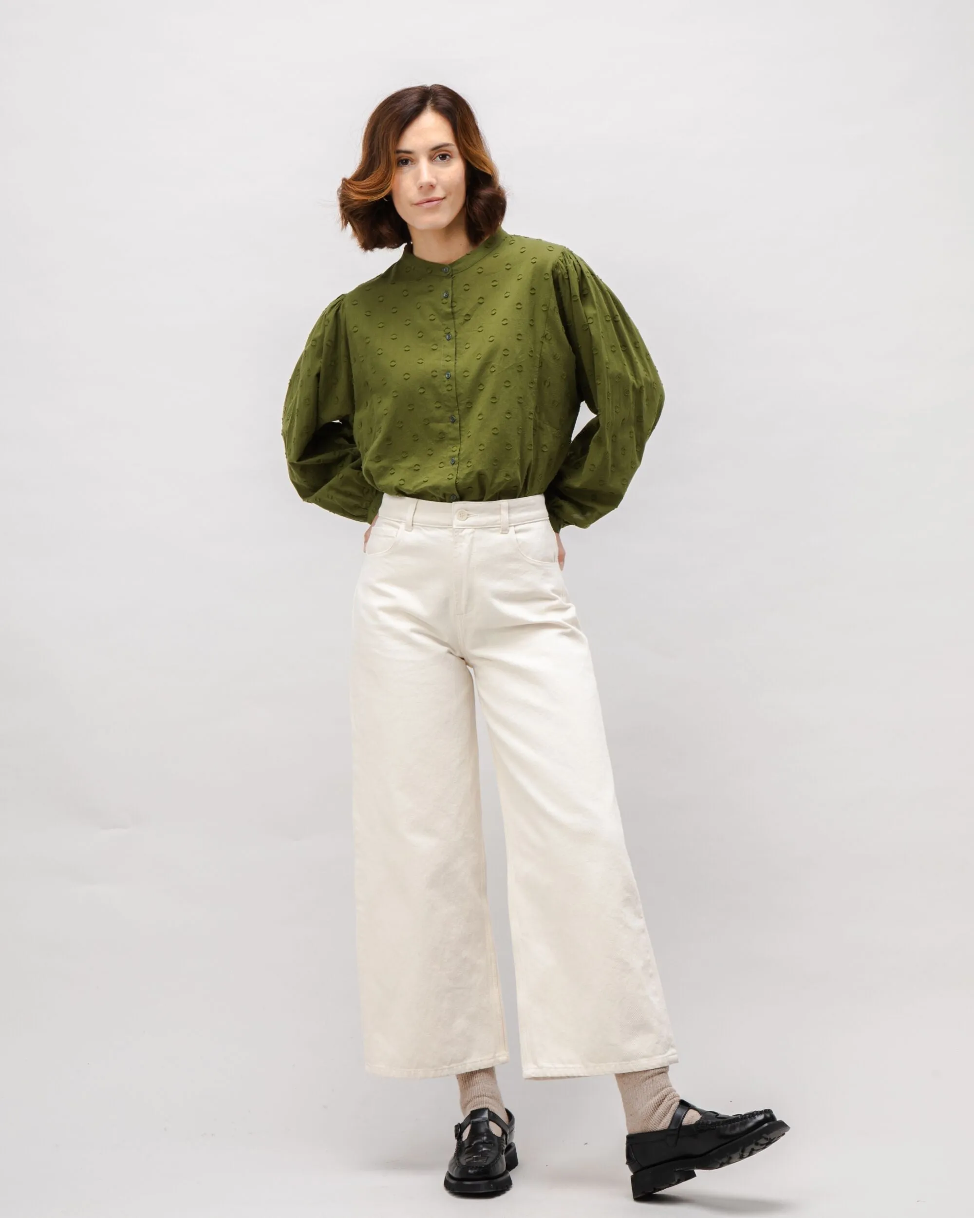 Comfort and Ease Cycling endurance Polka Dot Romantic Cotton Blouse Green