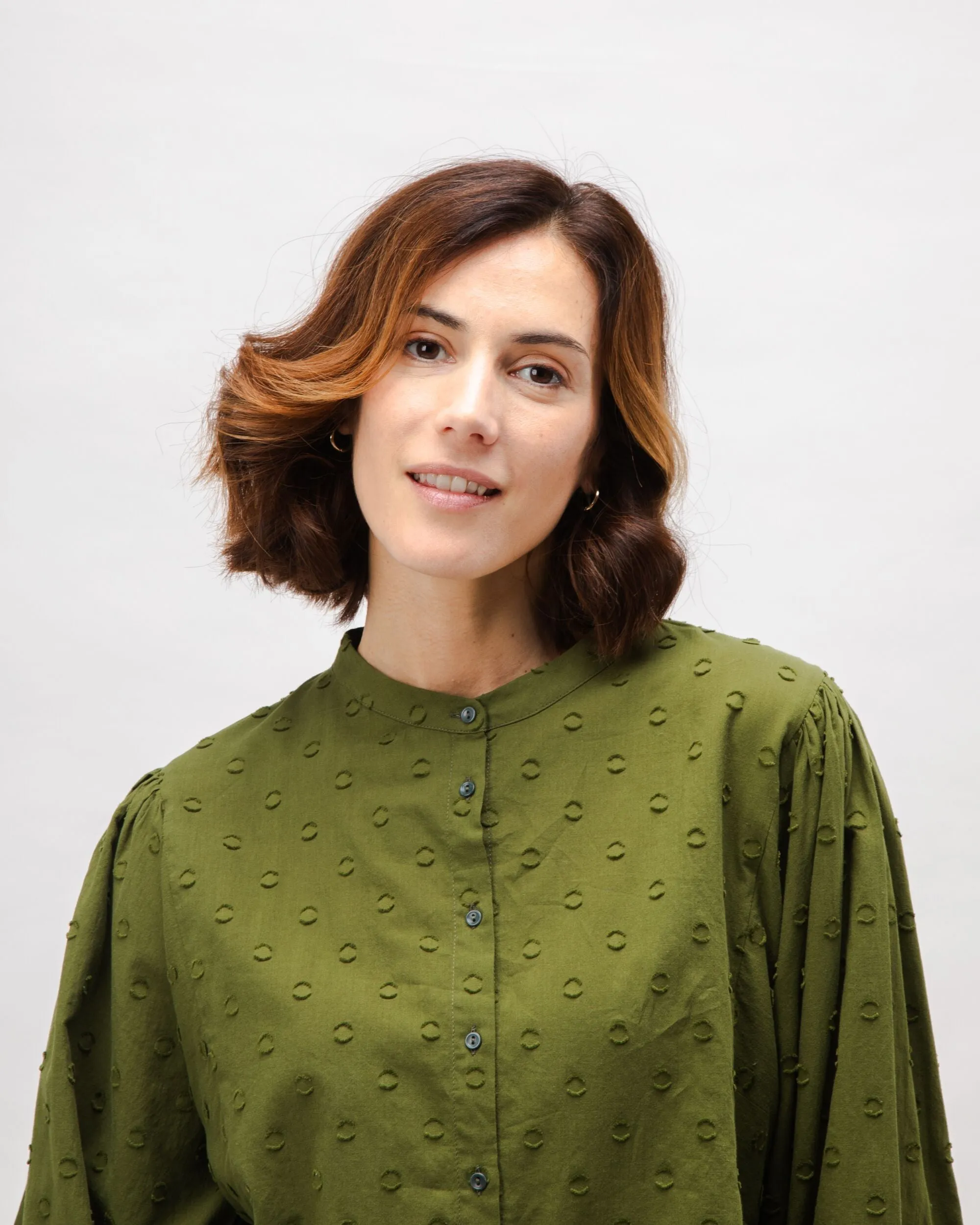 Flexible Weave Dimensional Stability Weave Polka Dot Romantic Cotton Blouse Green