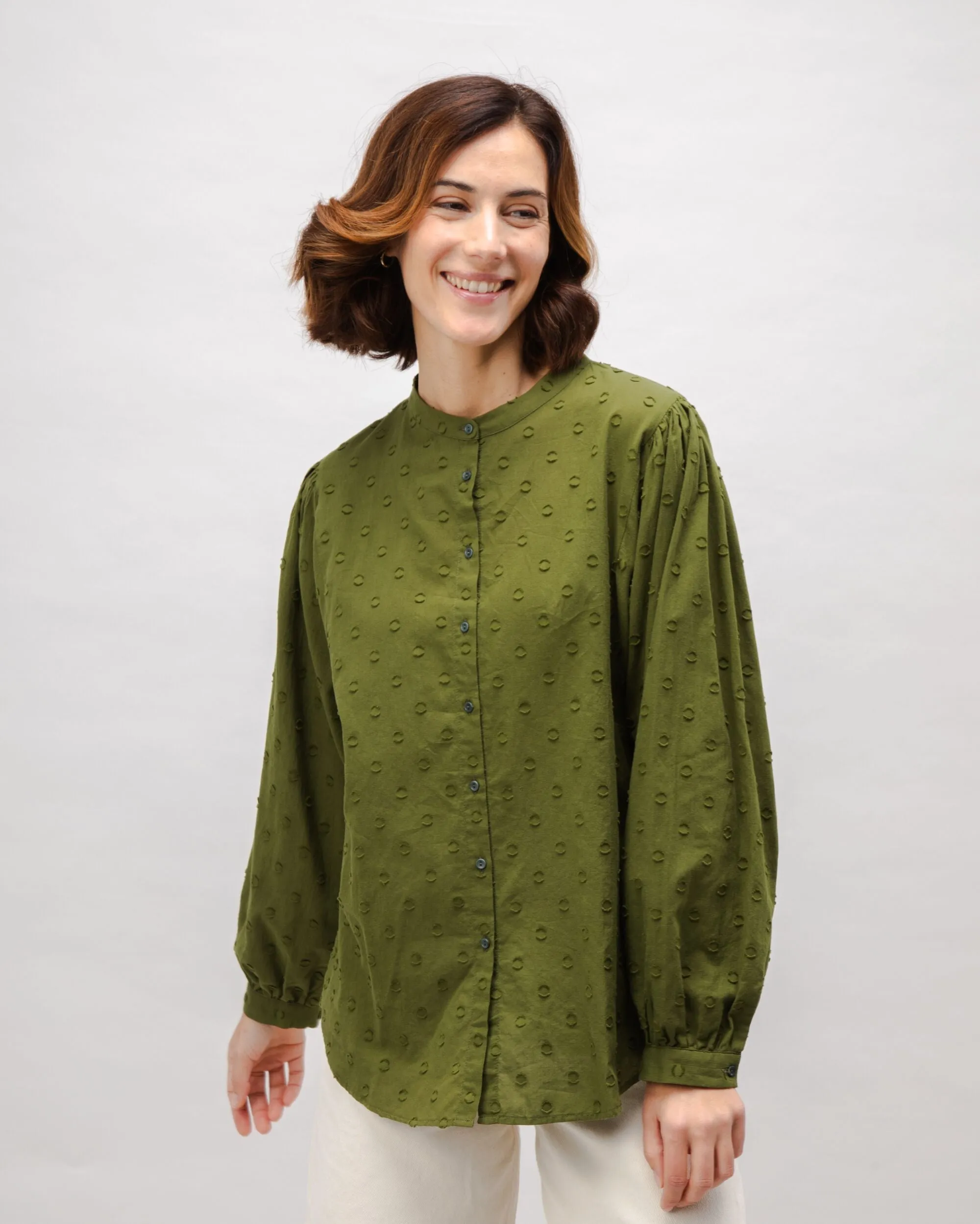Comfy Movement Polka Dot Romantic Cotton Blouse Green